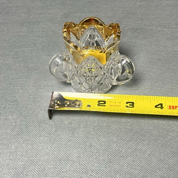 Antique US Glass Toothpick Holder/Bud Vase 3 Handles  Gold Trim Uranium UV - Picture 3 of 11